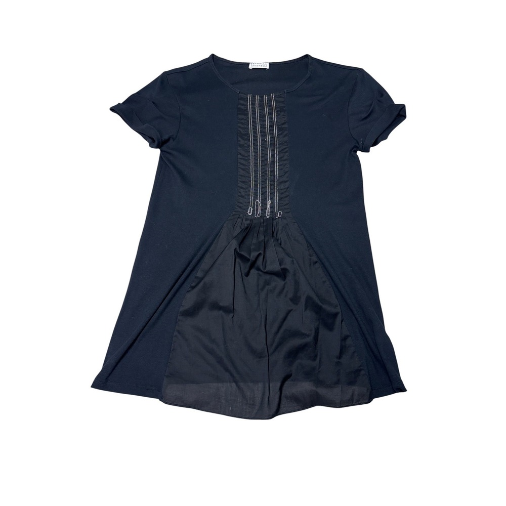 Brunello Cucinelli Black Mixed Media Pintuck Tunic Top Womens Size L M